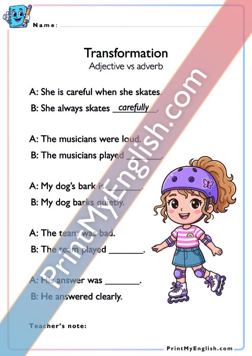 Transformation - Adjective vs Adverb - Version 2