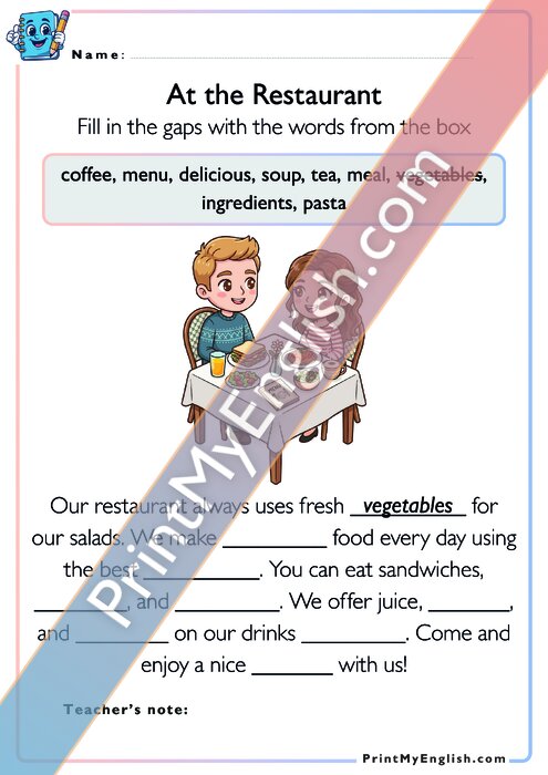 Fill in the Gaps - In the Restaurant