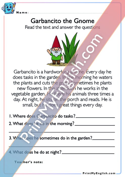 Reading Comprehension - Garbancito the Gnome