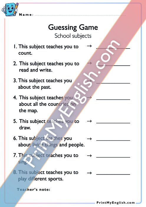 Guessing Game - School Subjects