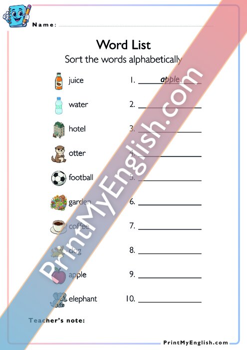 Word List - Sort the Words Alphabetically
