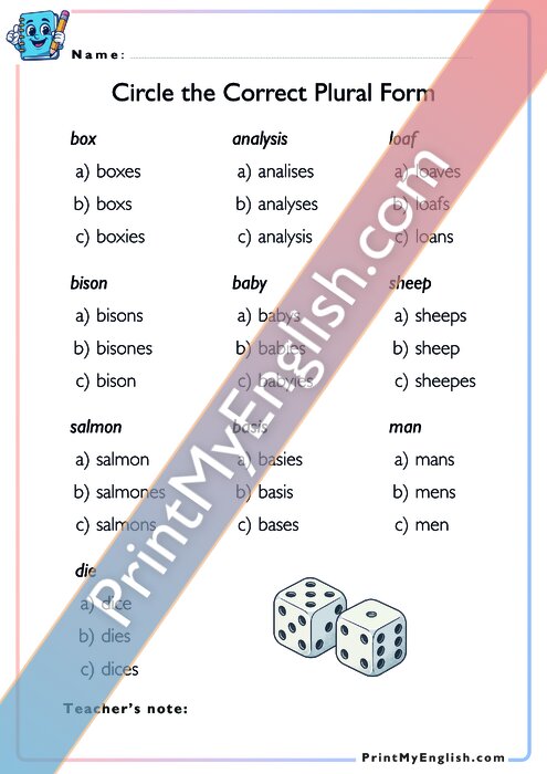 Circle the Correct Answer - Plural Form