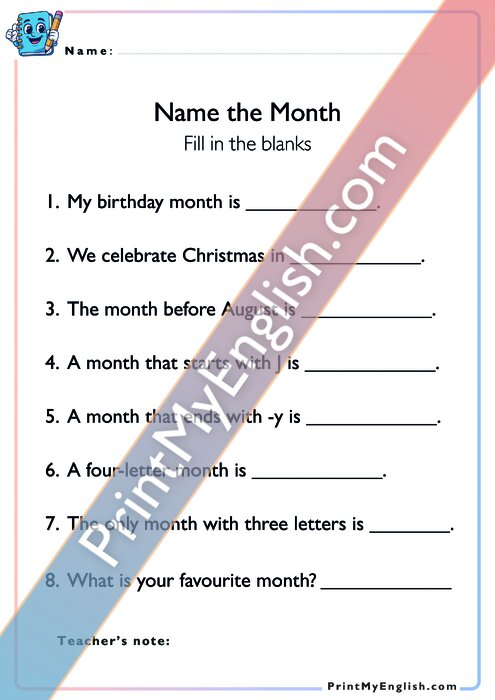 Fill in the Gaps - Name the Month