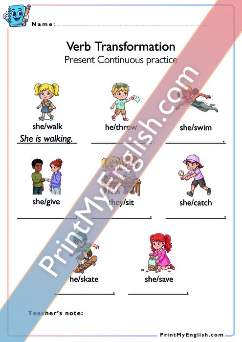 Present Continuous Tense - Verb Transformation - Version 1