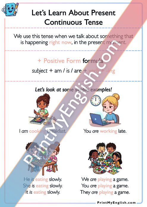 Let's Learn About Present Continuous - Positive Form