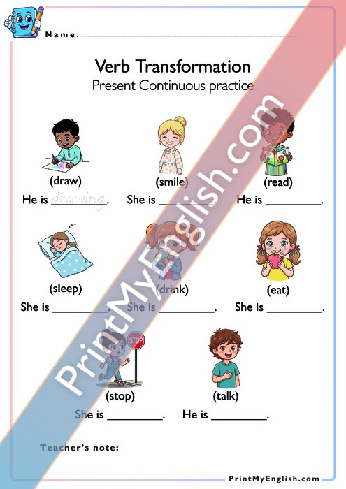 Present Continuous Tense - Verb Transformation - Version 2