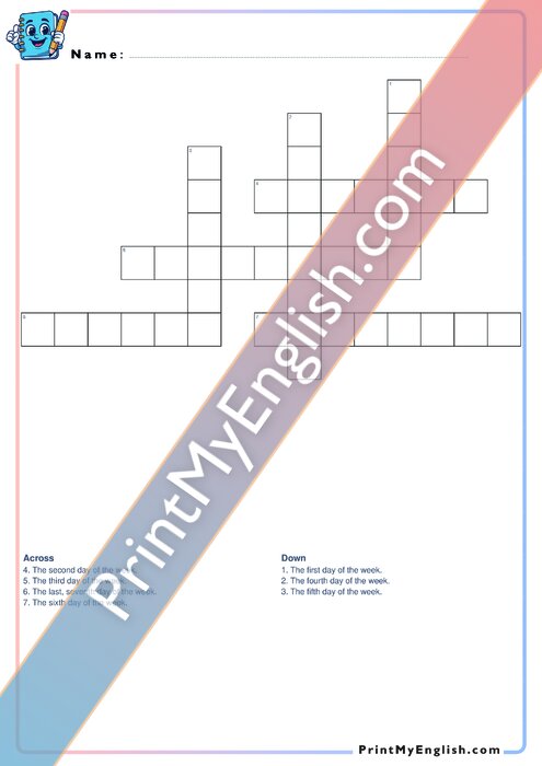 Days of the Week - Crossword