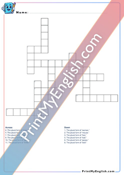 Irregular Plural Forms - Crossword