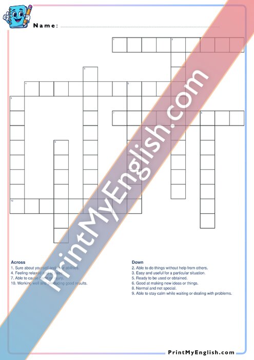 B1 Adjectives - Crossword - Part 1