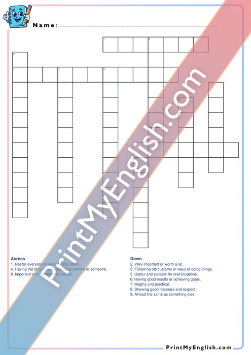 B1 Adjectives - Crossword - Part 2