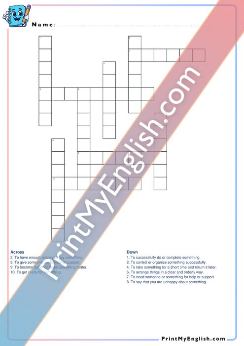 B1 Daily Life Verbs - Part 1 - Crossword