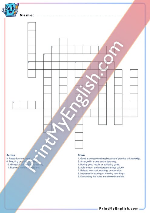 B1 Educational Adjectives - Crossword