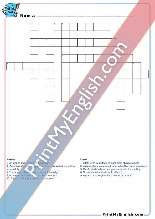 B1 Educational Nouns - Crossword