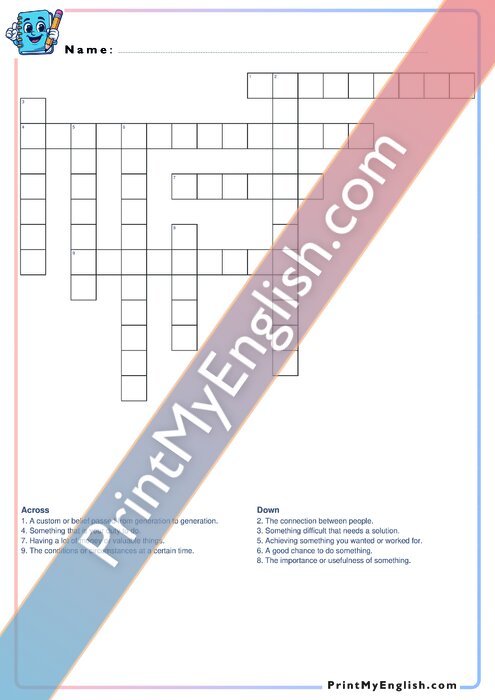 B1 Nouns - Part 2 - Crossword