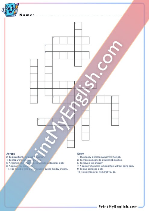 B1 Work and Job Verbs - Crosswords