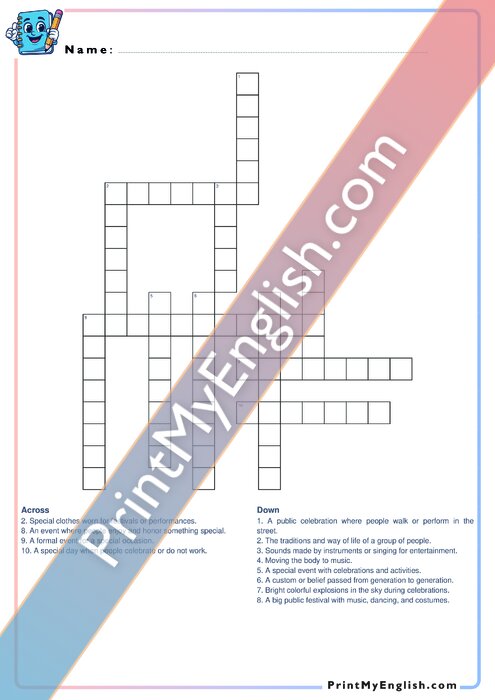 B2 Culture and Festivals - Crossword