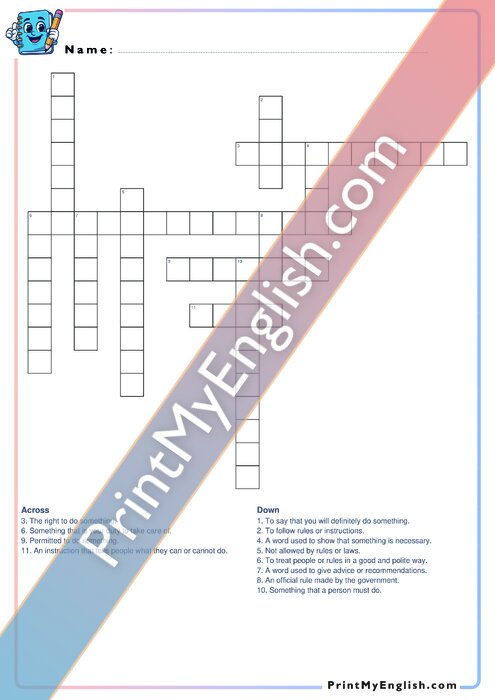 B2 Rules and Obligations - Crossword
