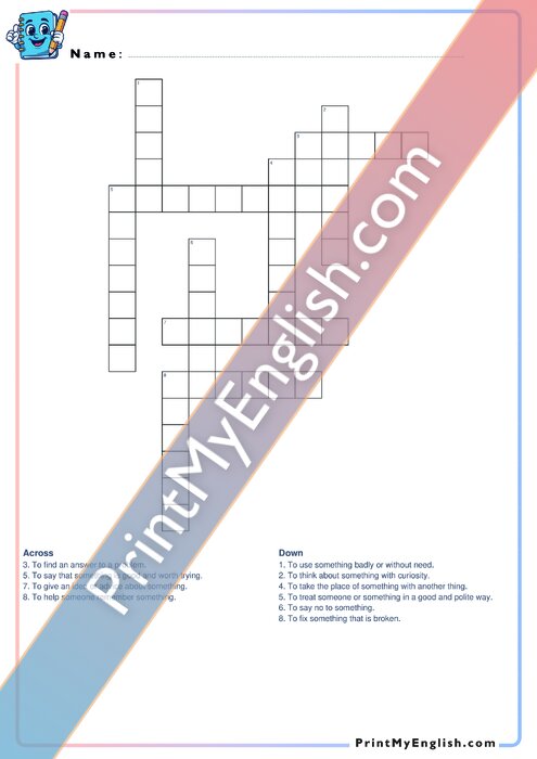 B1 Daily Life Verbs - Part 2 - Crossword