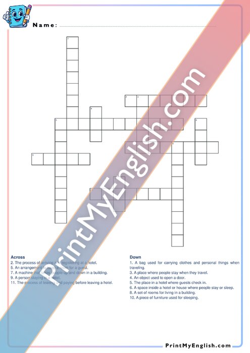A2 Hotels and Accomodation - Crossword