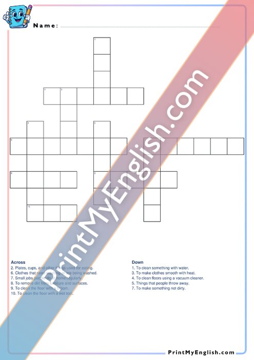 A2 Housework and Chores - Crossword