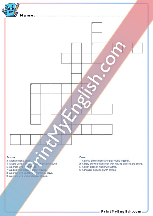 A2 Movies, Music and Books - Crossword