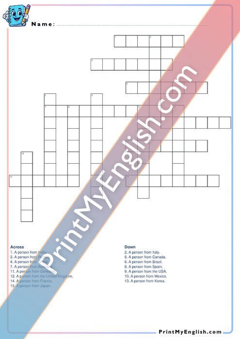 A2 Nationalities - Crossword