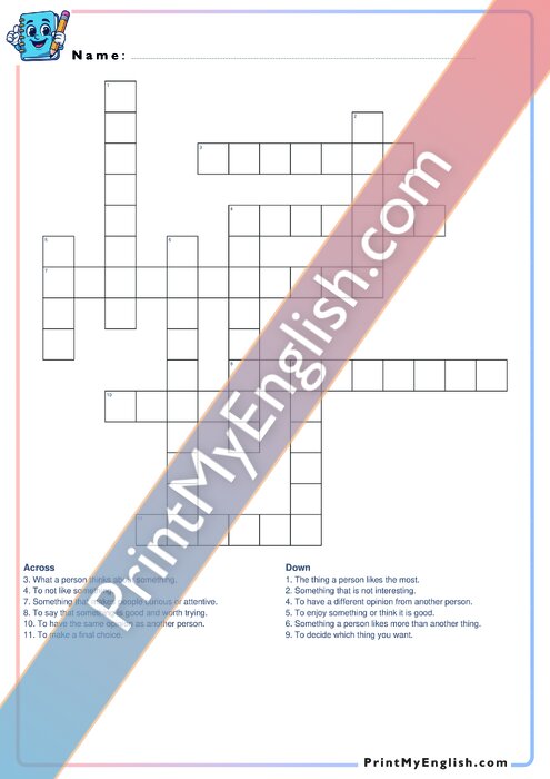 A2 Opinions and Preferences - Crossword