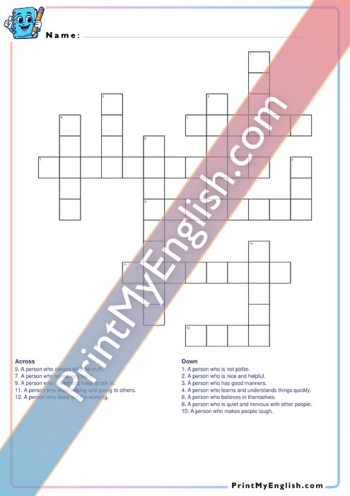 A2 Personality Traits - Crossword
