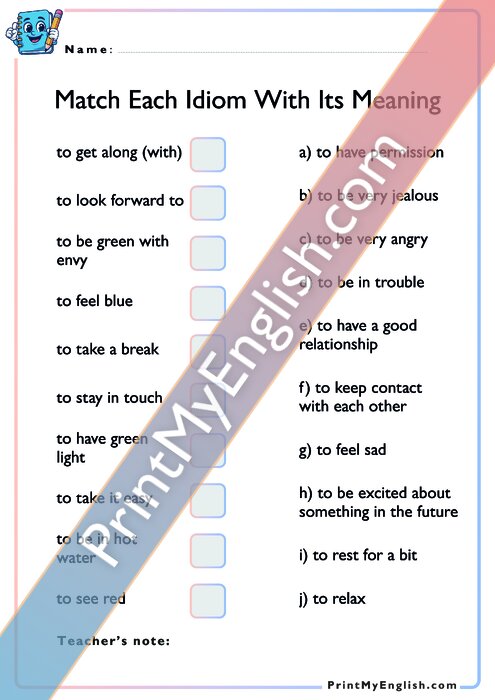 Match Each Idiom with Its Meaning