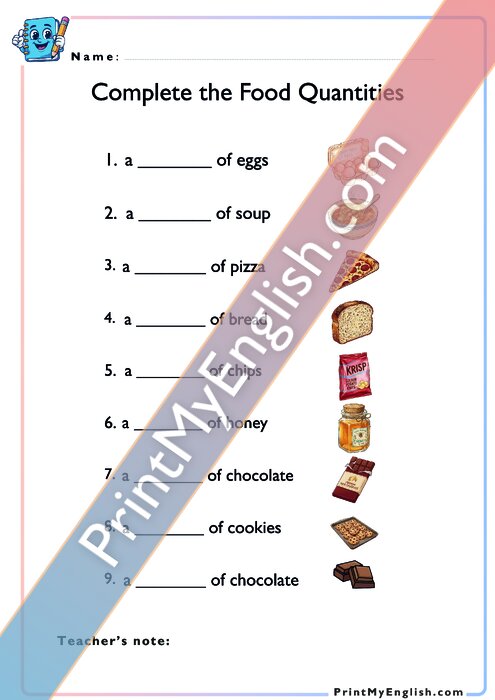 Complete the Food Quantities - Count the Uncountables