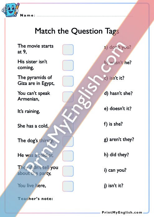 Match the Question Tags