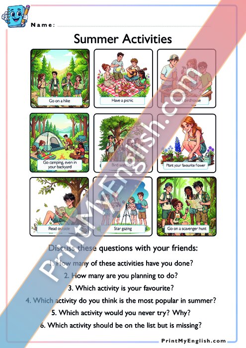 Summer Activities - Discuss with Your Friends