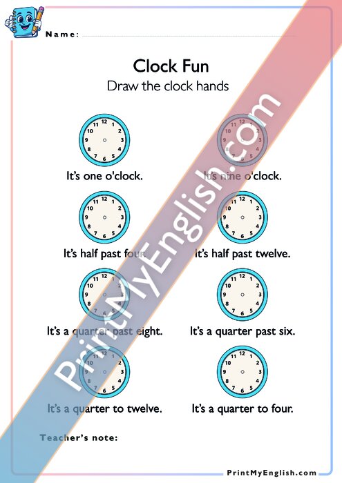 Clock Fun: Draw the Clock Hands - Version 4