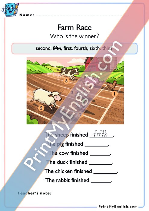 Farm Race - Ordinal Numbers