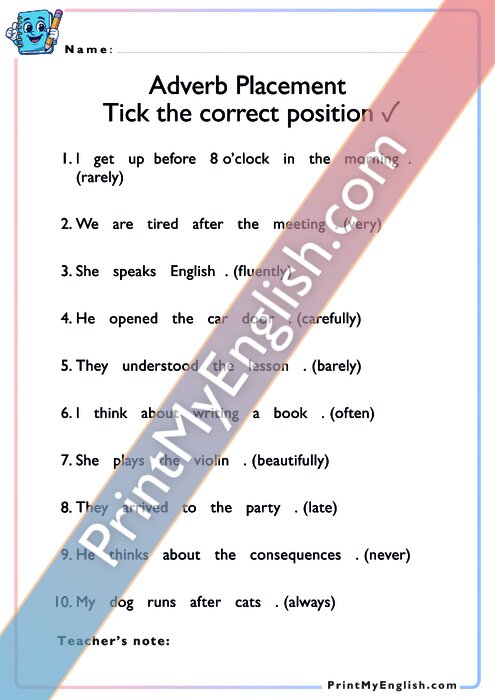 Adverb Placement Practice