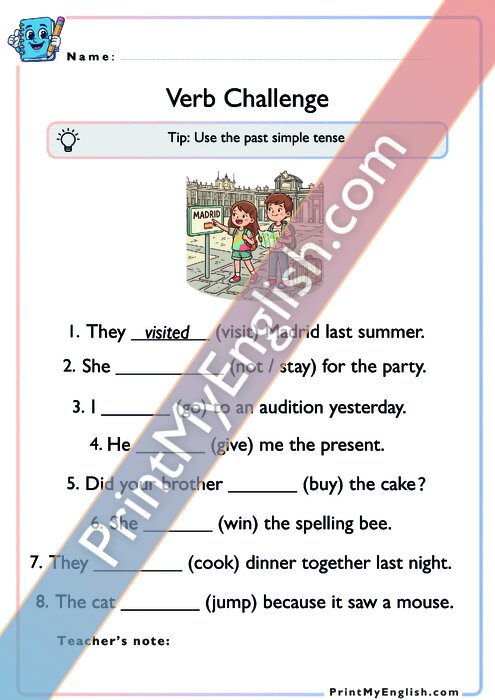 Verb Challenge - Past Simple Tense