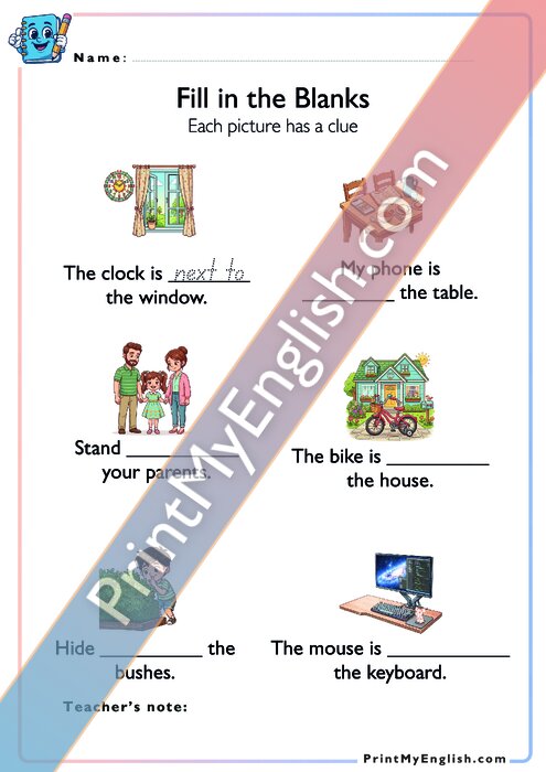 Fill in the Gaps - Prepositions of Place