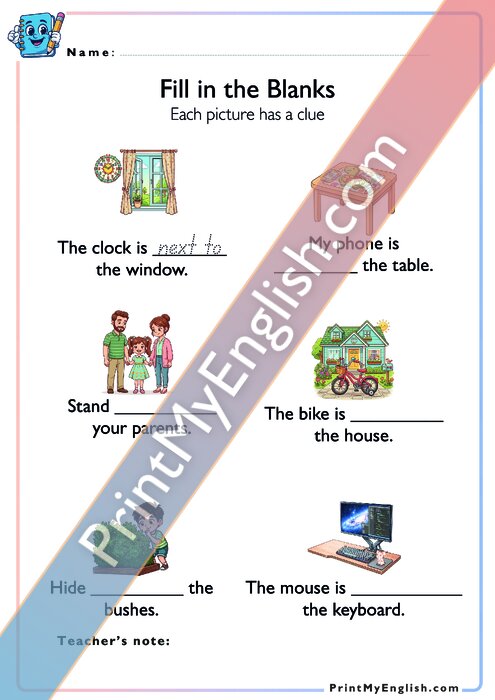 Fill in the Blanks - Prepositions of Place