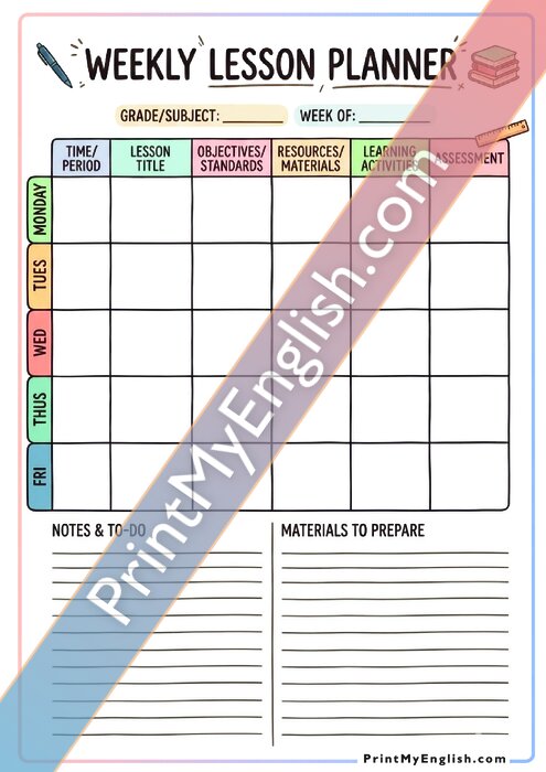 Weekly lesson planner