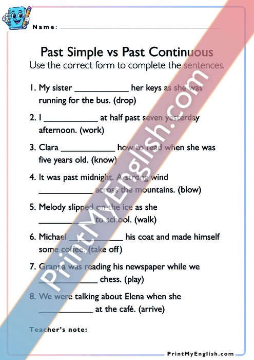 Past Simple vs Past Continuous Tense - Version 1