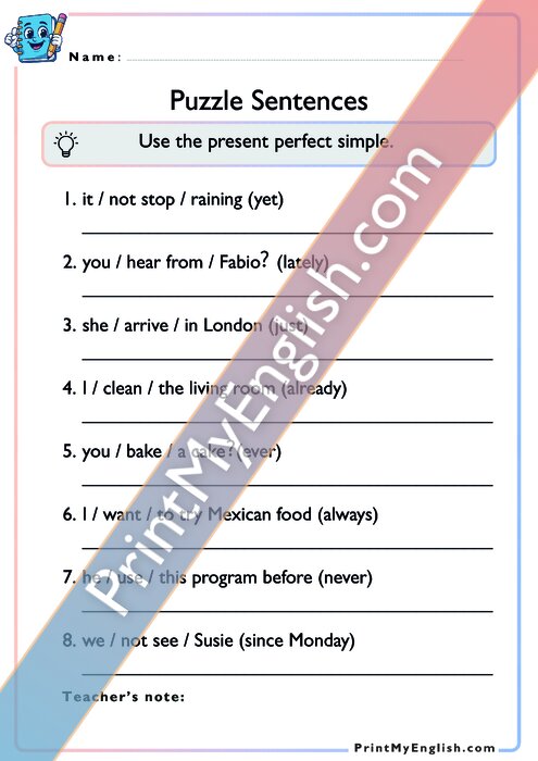 Puzzle Sentences - Present Perfect Simple