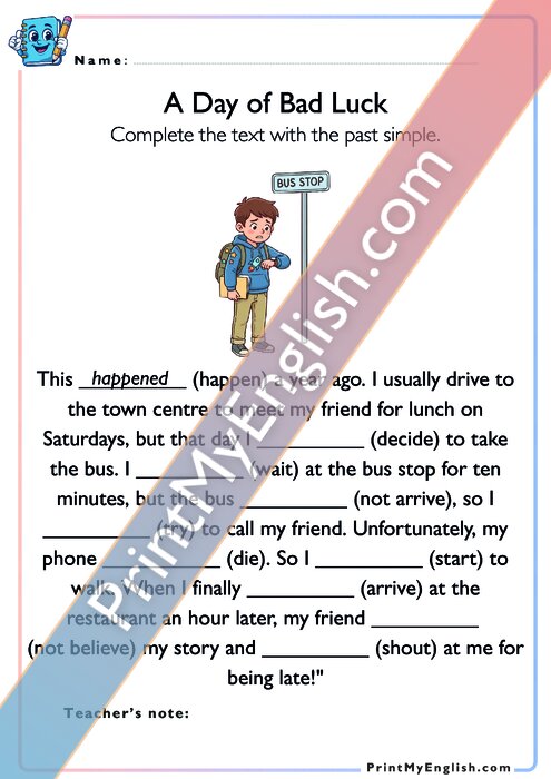 A Day of Bad Luck - Past Simple Tense