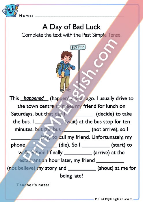 A Day of Bad Luck - Past Simple Tense