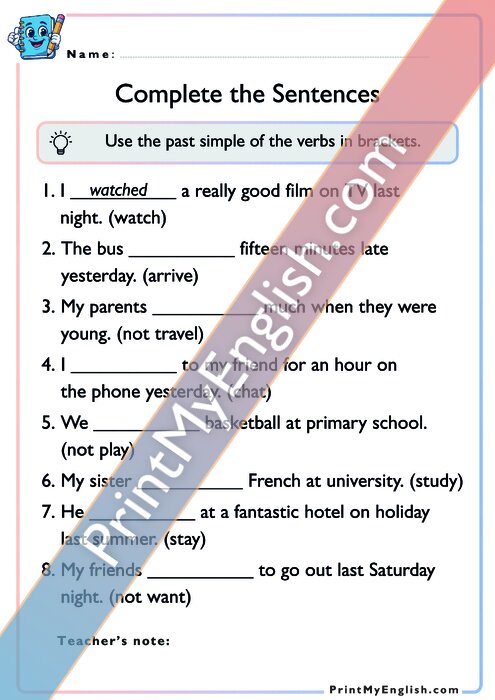 Complete the sentences - Past Simple Tense