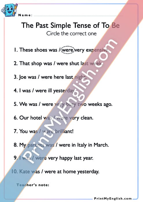 The Past Simple Tense of To Be