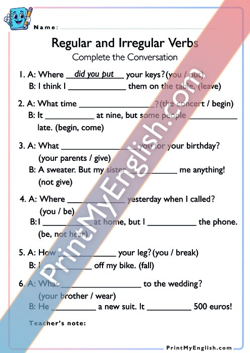 Regular and Irregular Verbs - Past Simple Tense