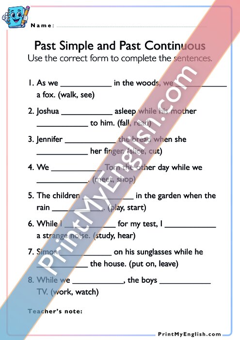 Past Simple vs Past Continuous Tense - Version 2