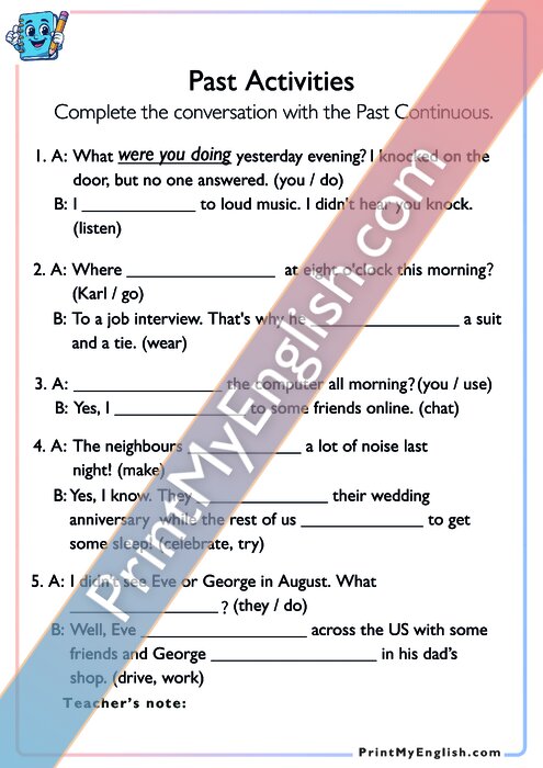 Past Activities - Past Continuous Tense
