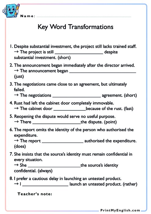 Key Word Transformations - version 3