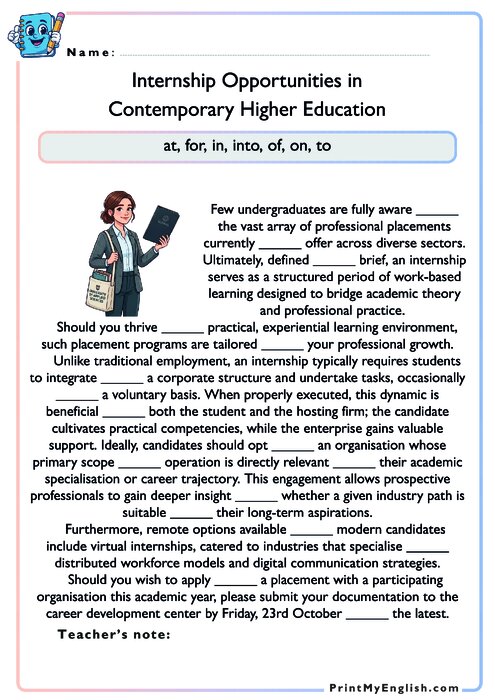 Internship Opportunities in Contemporary Higher Education